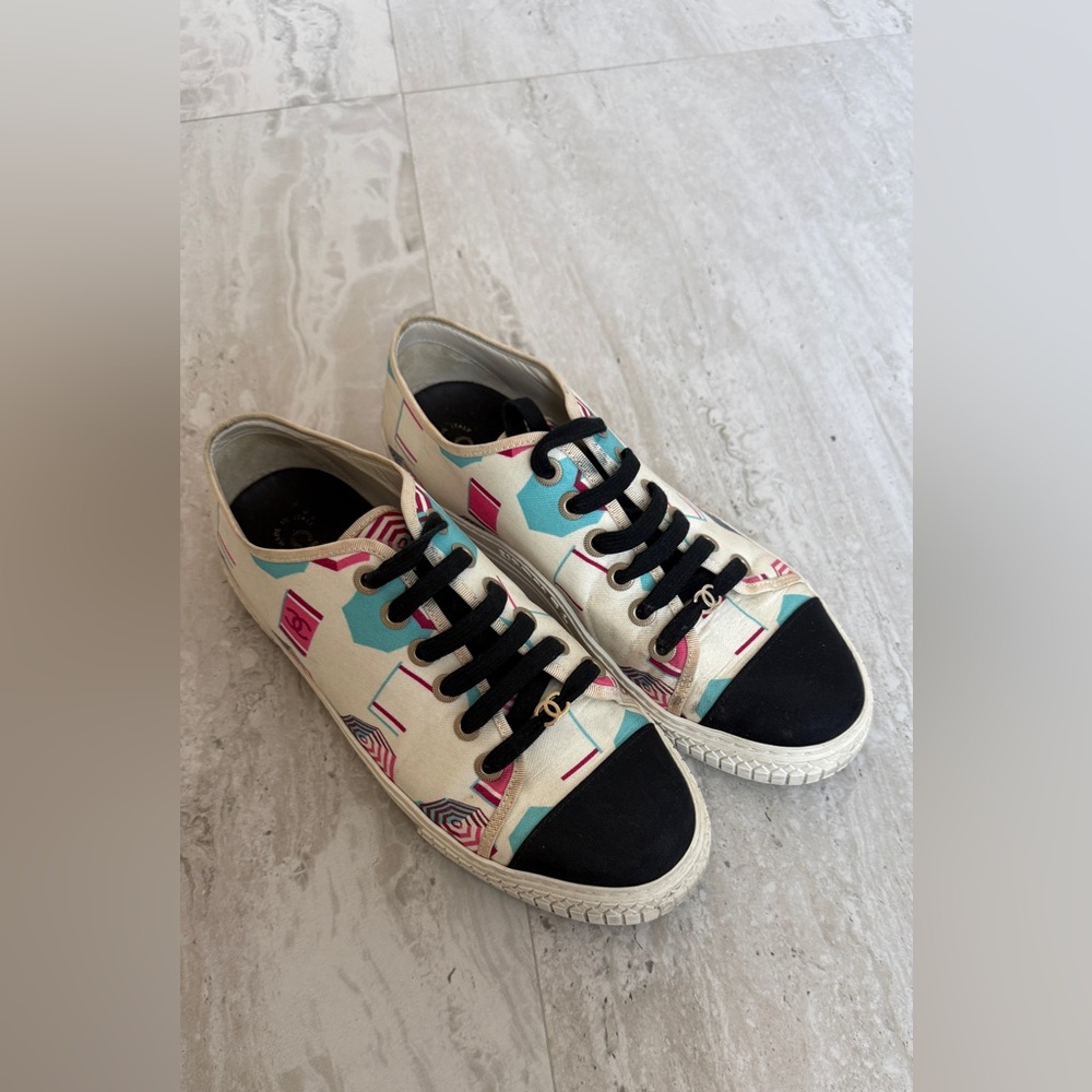 CHANEL Women's Canvas Sneakers in Black, Blue, and Pink